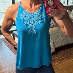 Naked Zebra Turquoise Lace Detail Camisole Open Back Tank